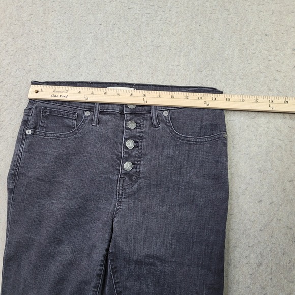 Madewell 9" High-Rise Skinny Jeans Women 29 Black Faded Button Fly Stretch Denim - Picture 9 of 13